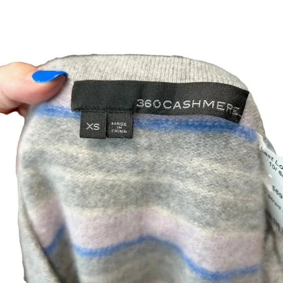 360‎ Cashmere Rosa Sweater Long Sleeve V-Neckline Striped Gray Blue Size XS - Picture 7 of 9